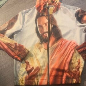 Jesus Graphic Hoodie with Orange and Cream Tones Custom hoodie one of a kind